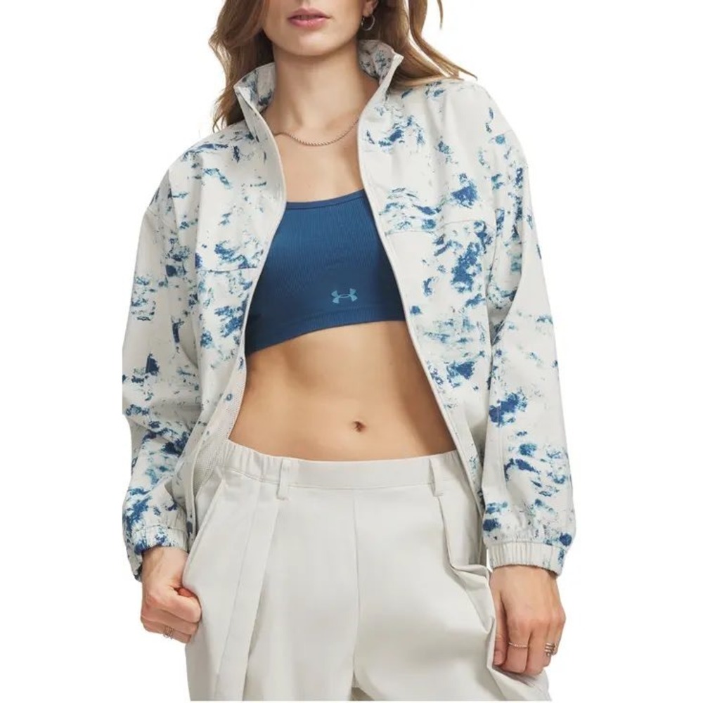Under Armour Unstoppable Woven Printed Womens Jacket White Blue Full Zip Medium